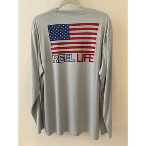 Reel Life Mens X-Large XL Long Sleeve Gray Performance Shirt With American Flag